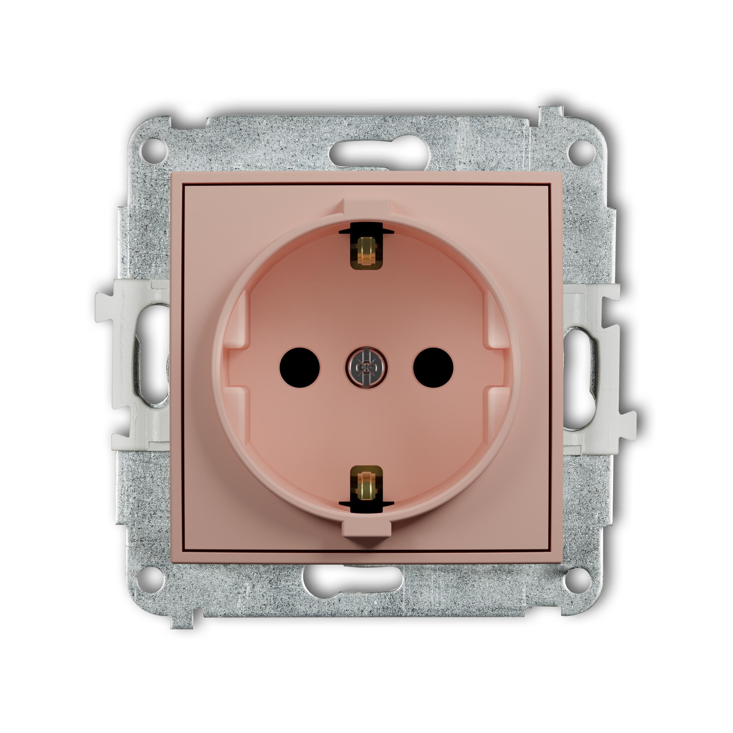 Розетка Karlik Mini с заземлением Schuko и шторками Лососевая (62MGP-1sp)