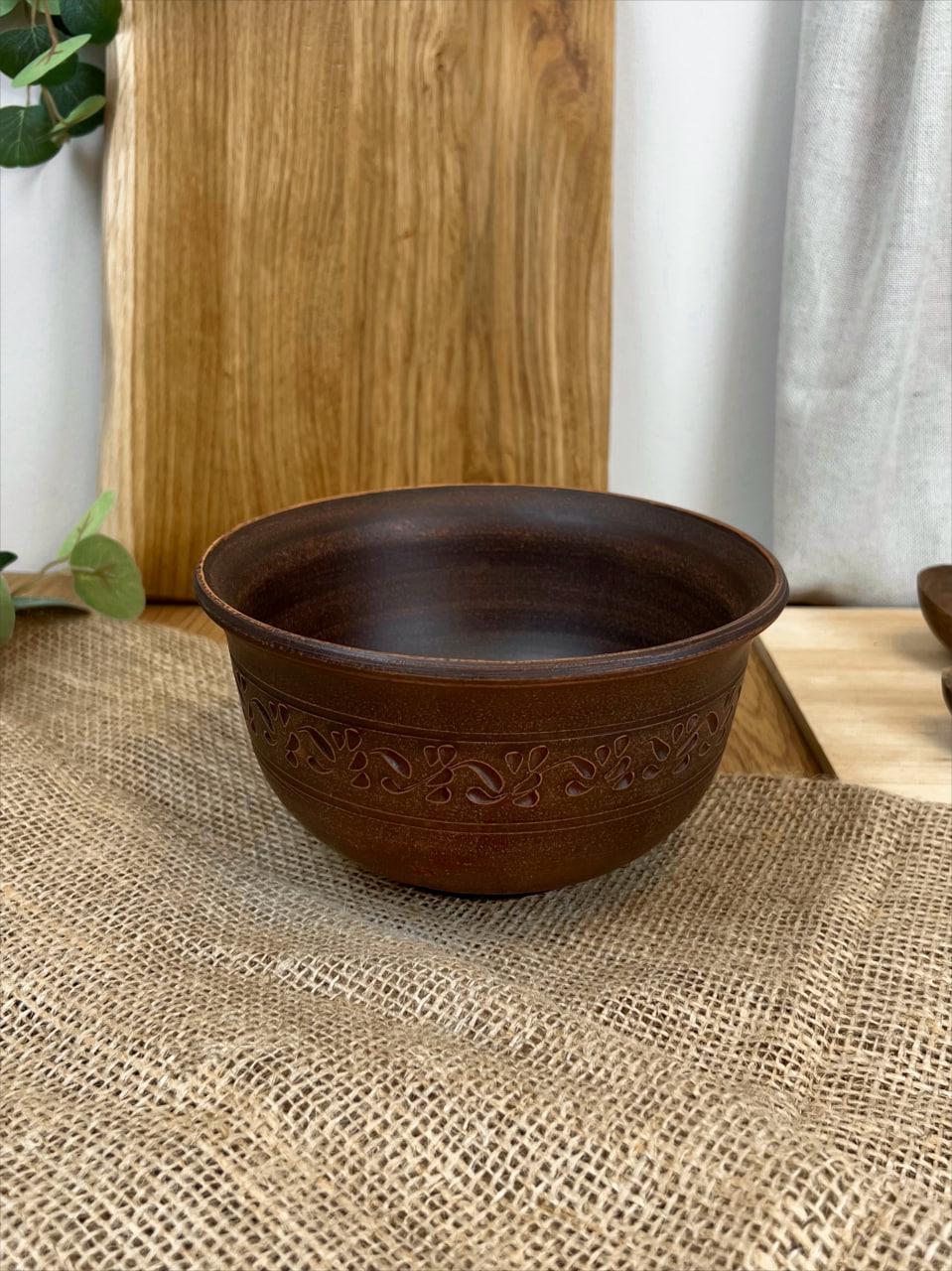 Миска высокая керамическая глиняная резная декор 1 л (3000-14) Миска высокая керамическая глиняная резная декор 1 л (3000-14)