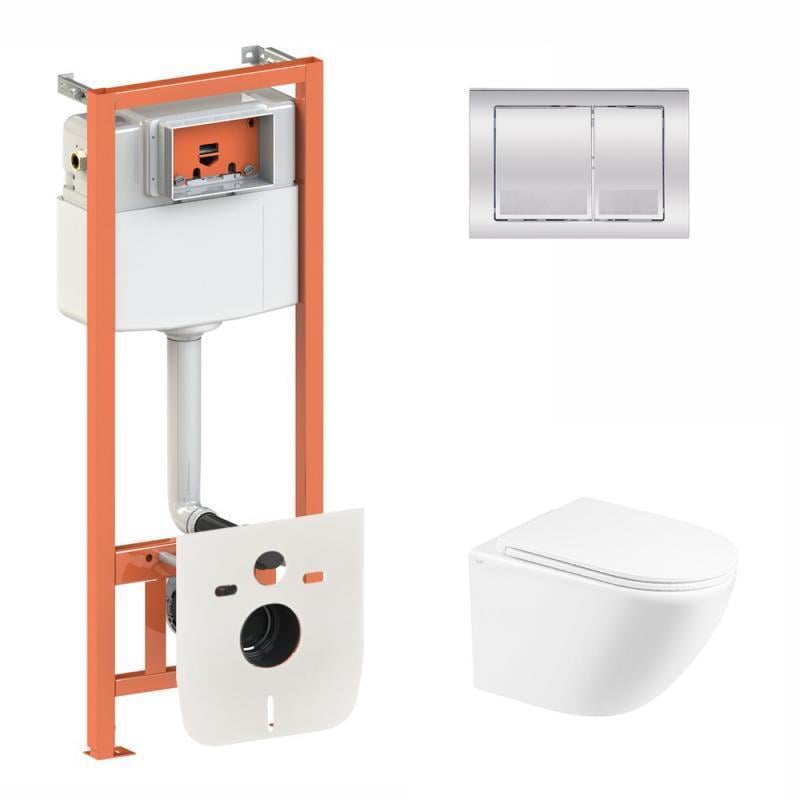Комплект Qtap Robin Ultra Quiet подвесной унитаз QT1333046EUQW/инсталляция Nest/клавиша квадратная Chrome (QT0133M425/QT0111M06028CRM)