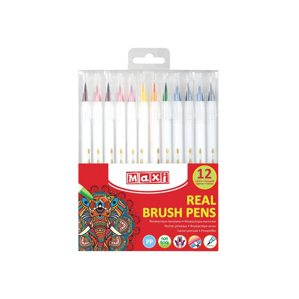 Фломастери-пензлики Maxi REAL BRUSH 12 кольорів лінія 0,5-6 мм (MX15232) Фломастери-пензлики Maxi REAL BRUSH 12 кольорів лінія 0,5-6 мм (MX15232)