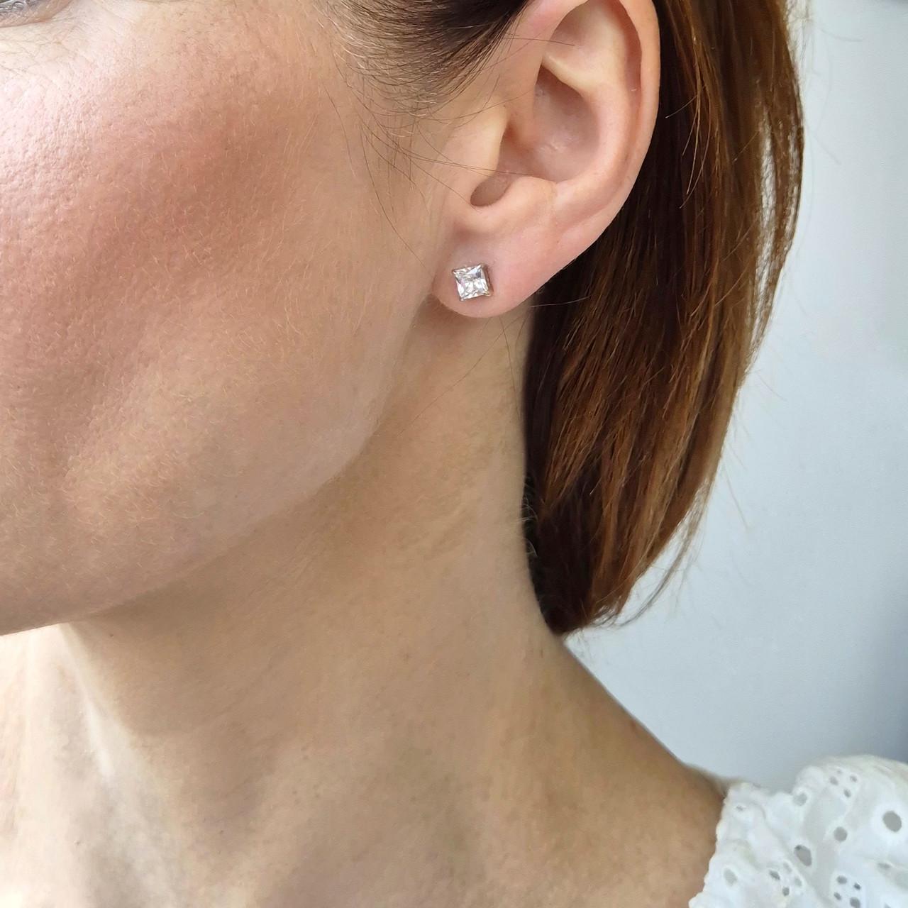 Срібні сережки гвоздики на закрутках квадратний камінь 5 мм 1,61 г (82911б) - фото 5