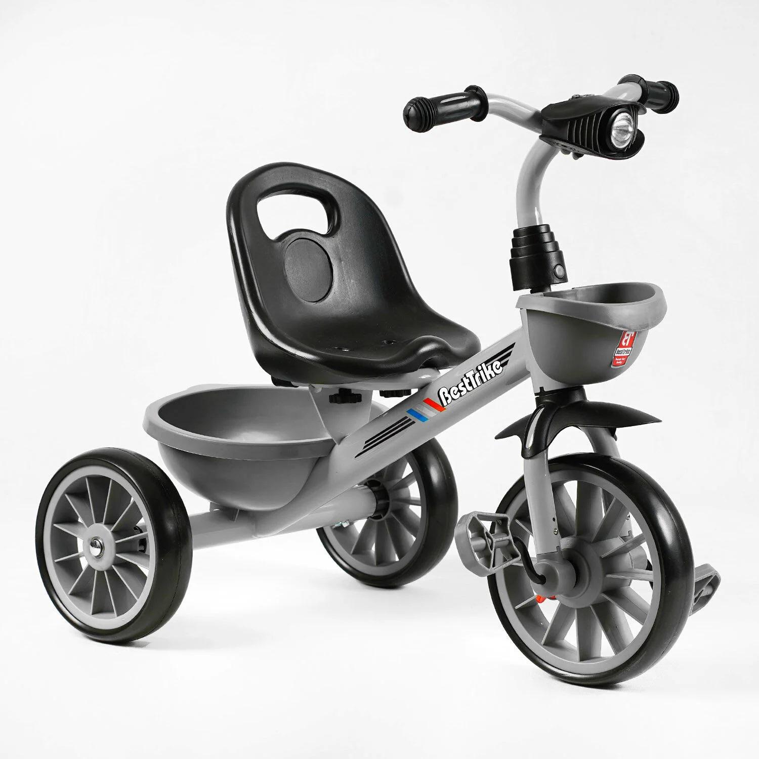 Велосипед дитячий 3-х колісний Best Trike колеса зі спіненої гуми/сталева рама/фара з музикою та світлом/2 кошики Grey (147569)
