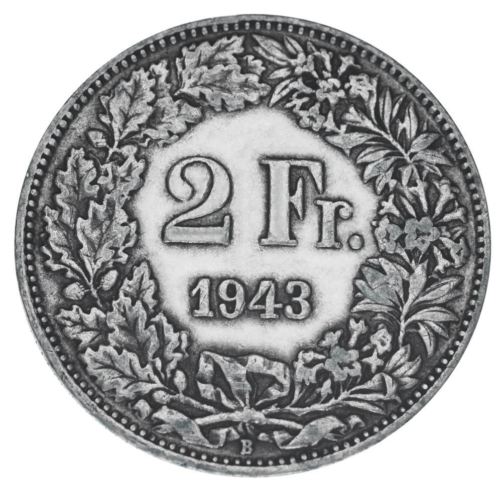 Колекційна монета Швейцарія 2 франки 1943 срібло F-VF Колекційна монета Швейцарія 2 франки 1943 срібло F-VF