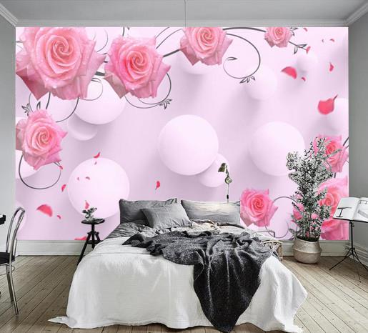 Фотообои 3D флизелиновые цветочные для спальни/зала/кухни Розовые розы и круги