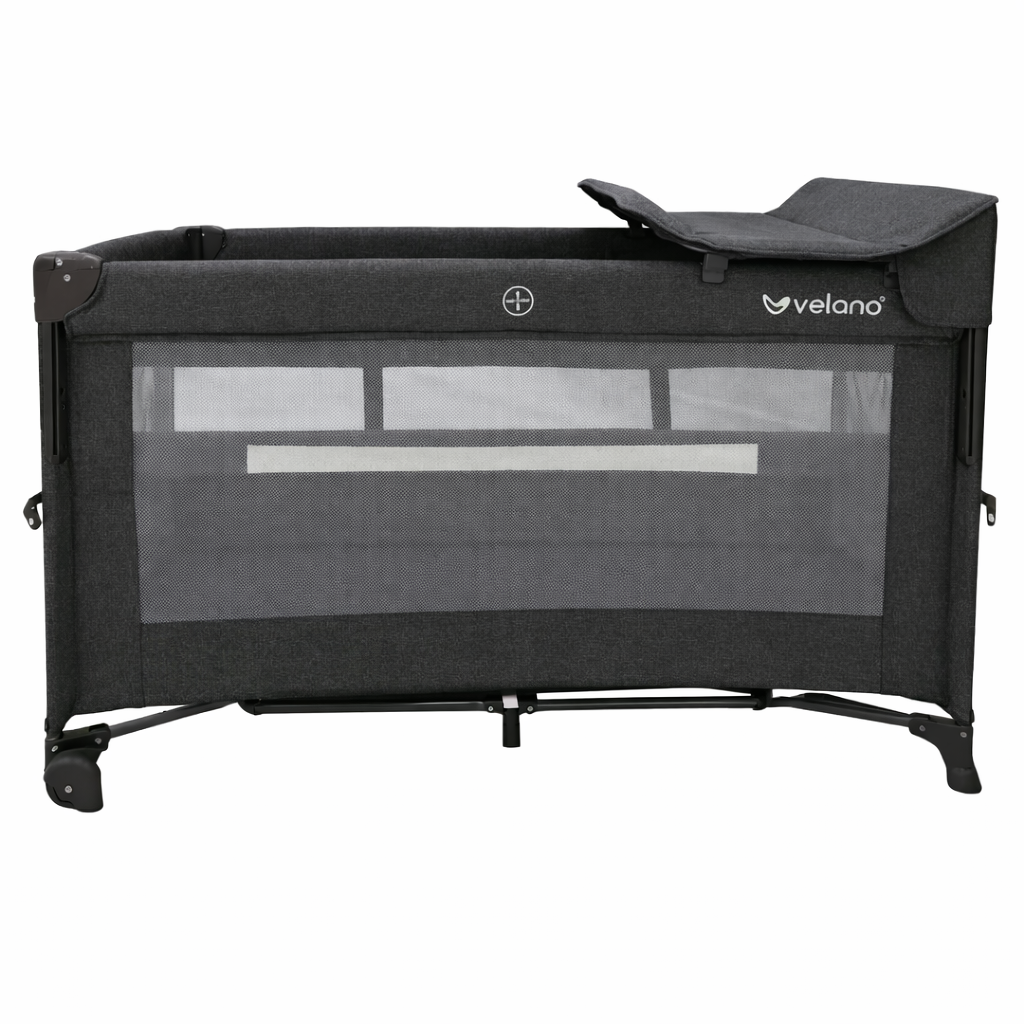 Ліжко-манеж дитяче з другим ярусом та пеленатором Velano Tino Dark Grey (2872266656)