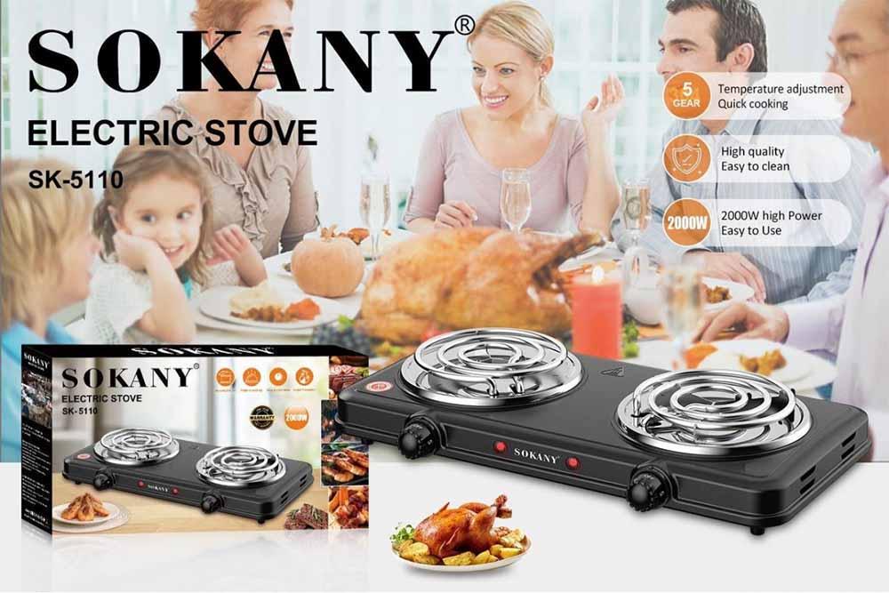 Электроплита кухонная спиральная Sokany SK-5110 т двухконфорочная 1000 В - фото 2
