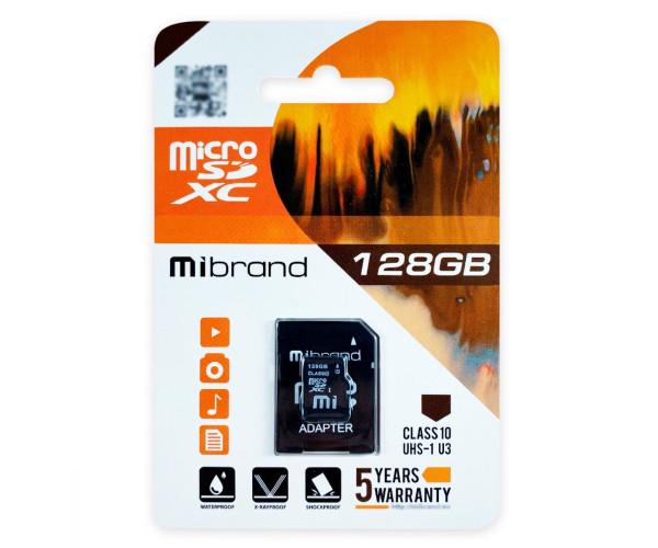 Карта Пам"яті Mibrand MicroSDXC 128GB UHS-1 U3 10 Class + адаптер, Black