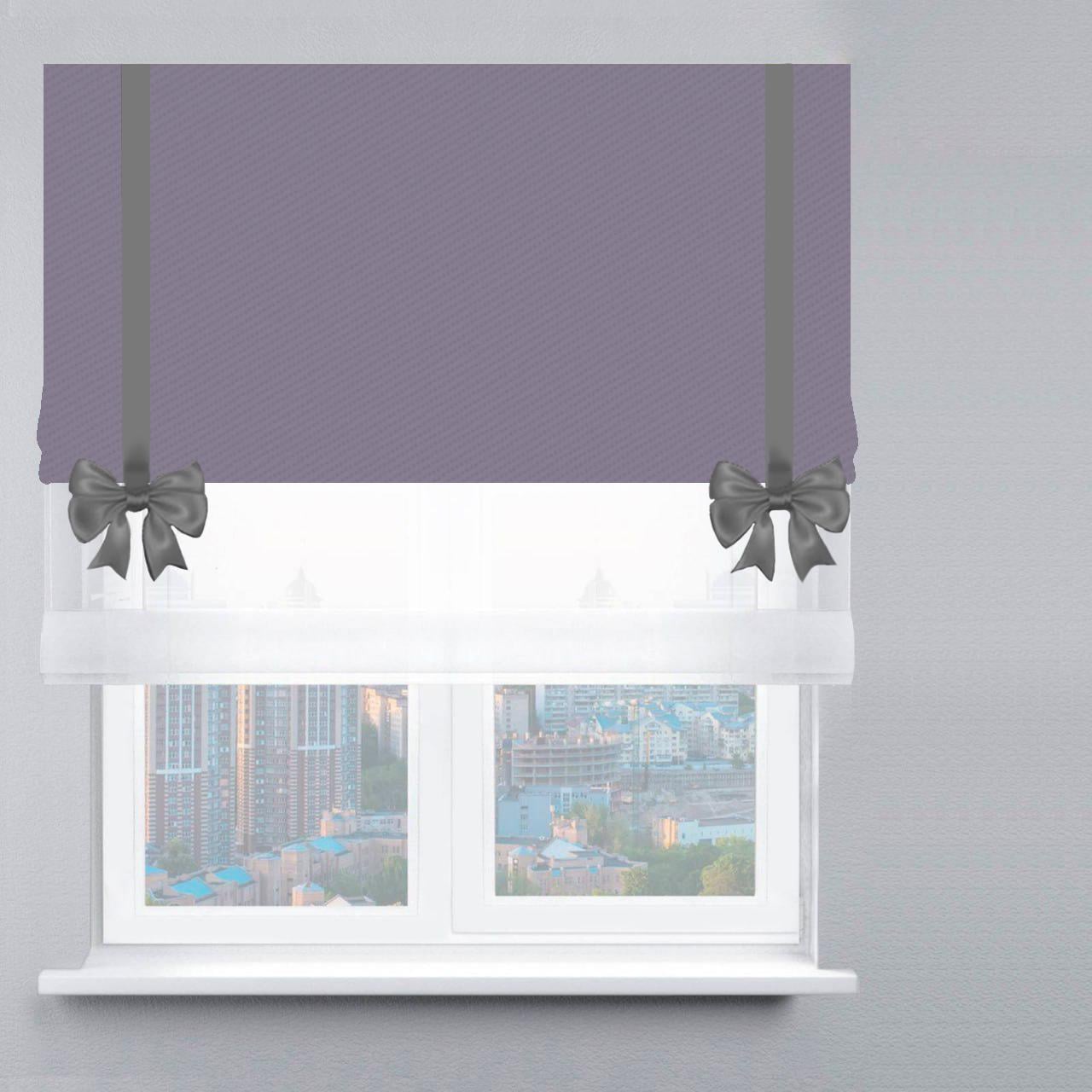 Римская штора день-ночь блэкаут перфект с лентой и бантом 200х170 см Белый/Сиреневый