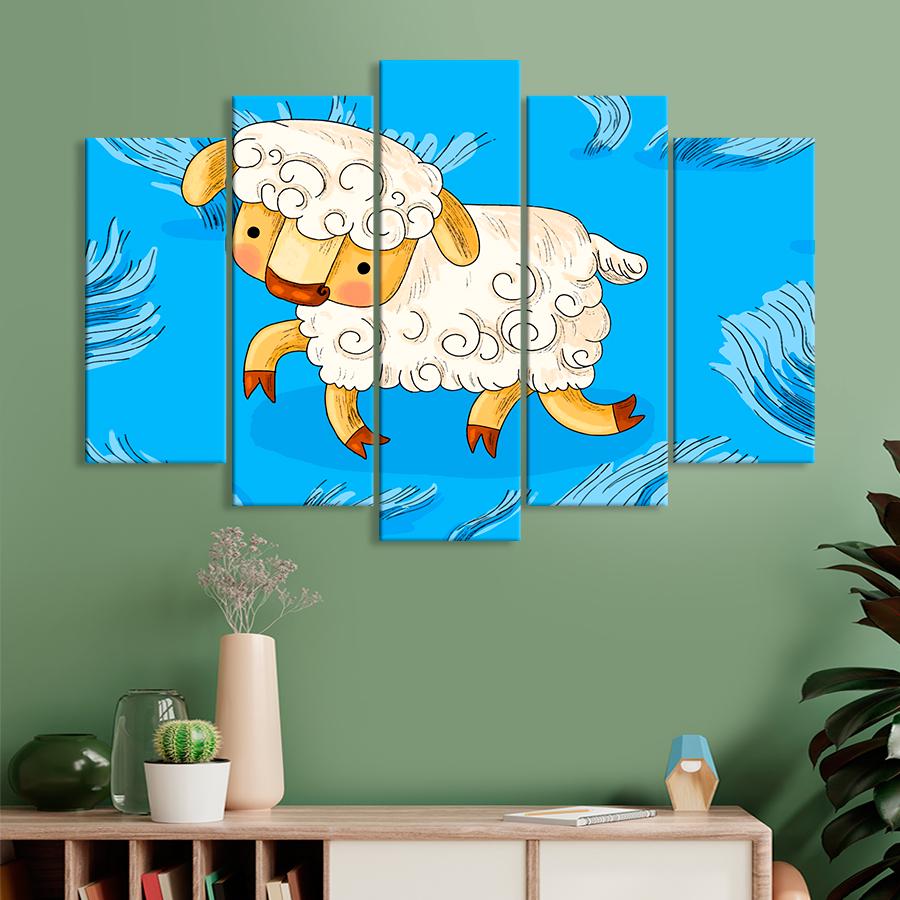 Картина в детскую комнату Мультяшный баранчик на голубом фоне 187x119 см (A1466-5)