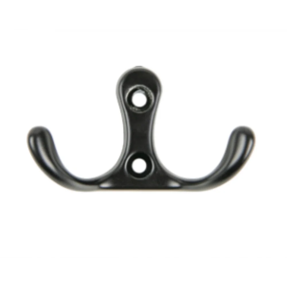 Гачок для одягу Modern з двома вішалками металевий 30х51 мм Чорний глянець (MK0471)