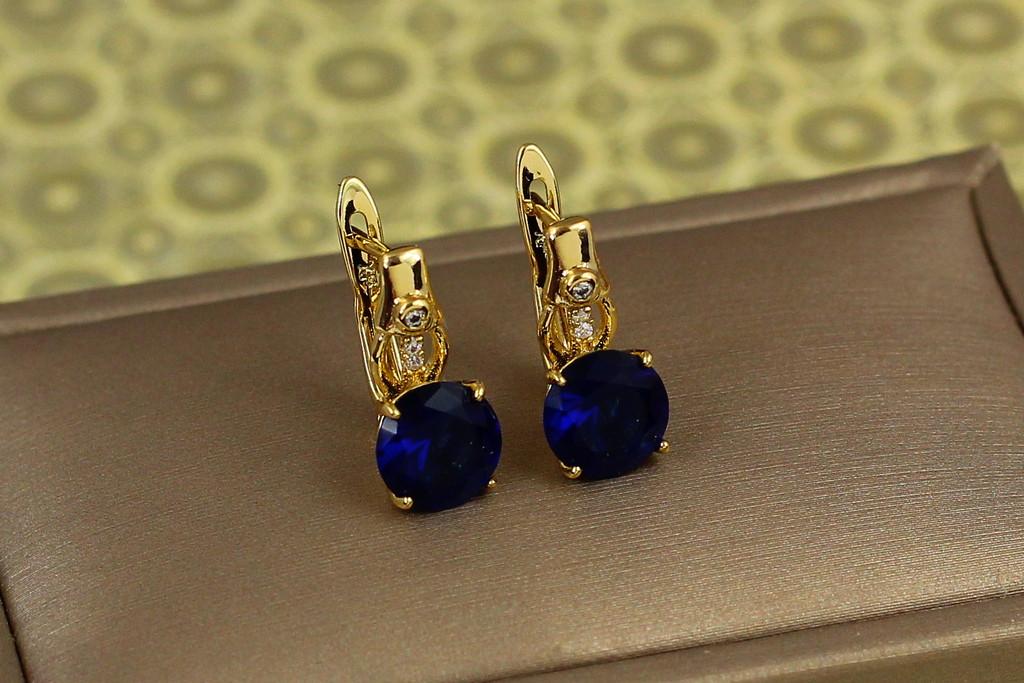 Серьги кольца Xuping Jewelry Магма с синим камнем 1,6 см Лимонное золото (2271246477)