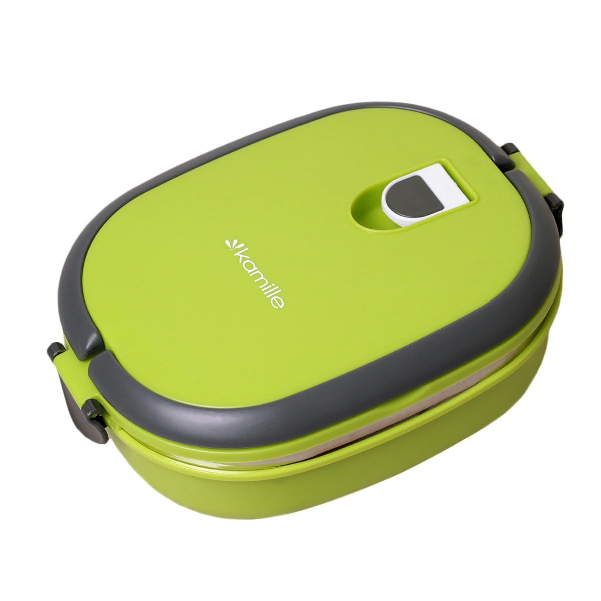 Ланч-бокс для еды с ручками Kamille KM-2108 из нержавеющей стали и пластика 900 мл Зеленый (150-84-2108.2)