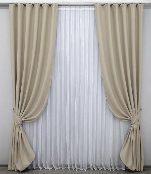 Комплект штор в гостиную/спальню блекаут 1,5х2,7 м 2 шт. Бежевый (1152ш)