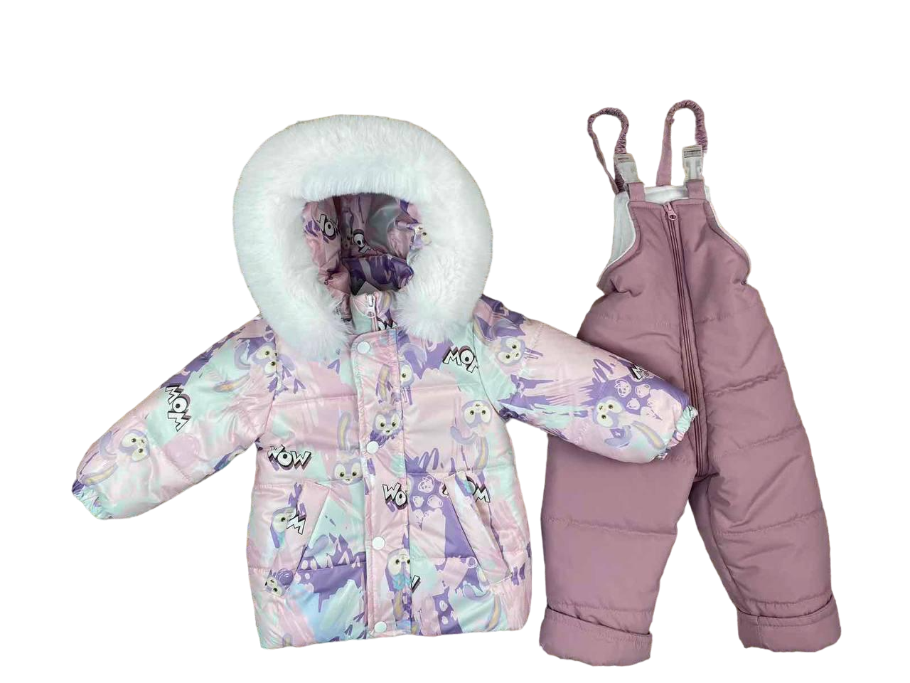 Детский зимний полукомбинезон и курточка раздельный 86 см Розовый (21383)