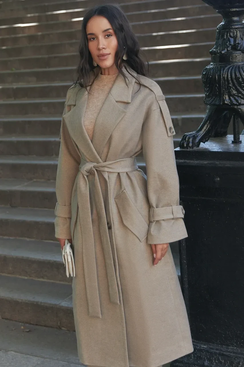 Тренч Seventeen з італійської вовни S-M Бежевий - фото 2
