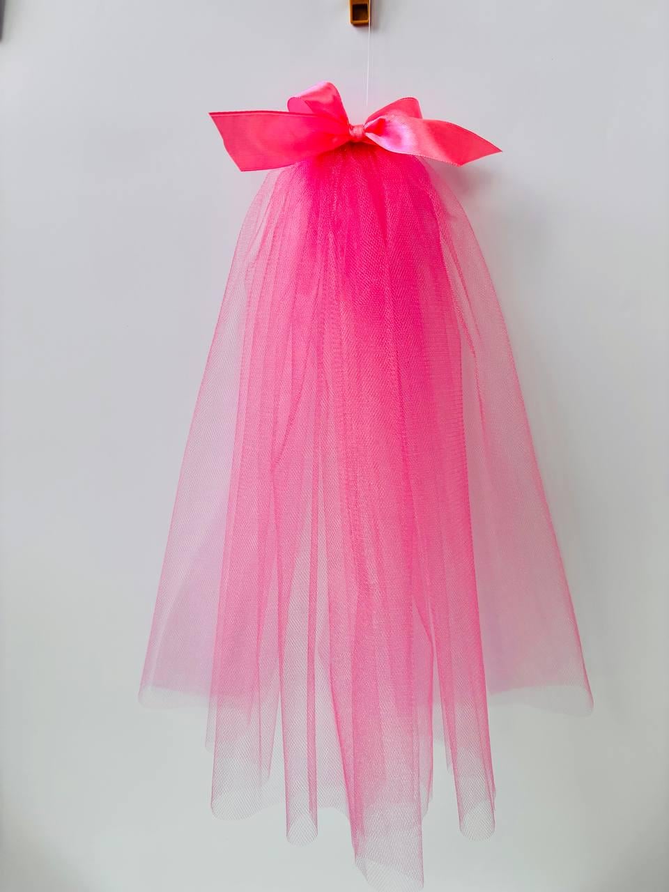 Фата для девичника с бантом на заколке 35 см Пудро-розовый (129)