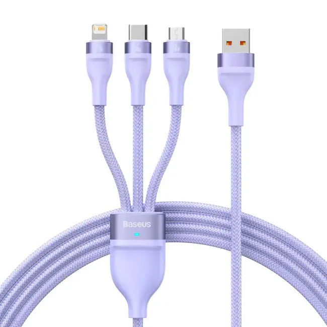 Кабель BASEUS Flash Series II 3в1 Cable USB to MicroUSB/Lightning/Type-C CASS040005 66W 1,2 м Purple