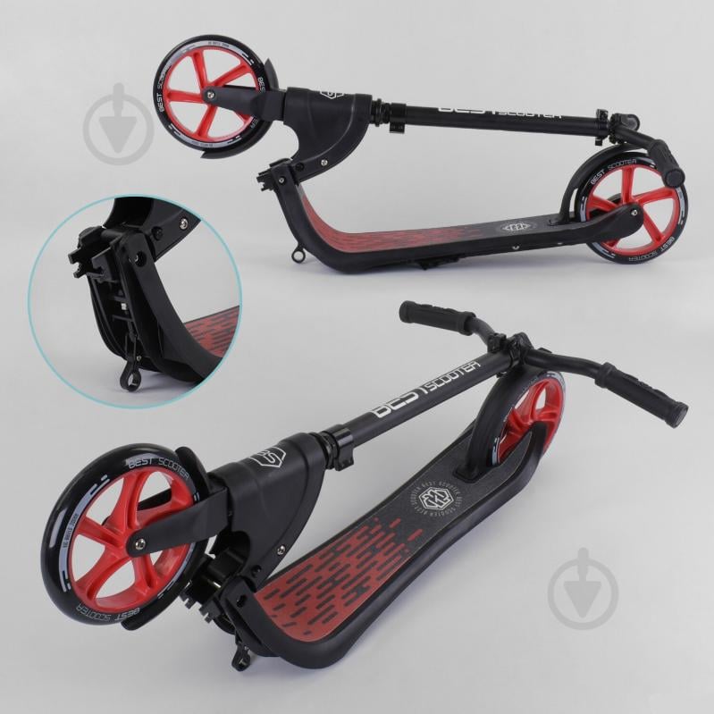 Самокат двухколесный Best Scooter c PU колесами, широким велосипедным рулем, новым зажимом руля Black/Red (98442) - фото 3