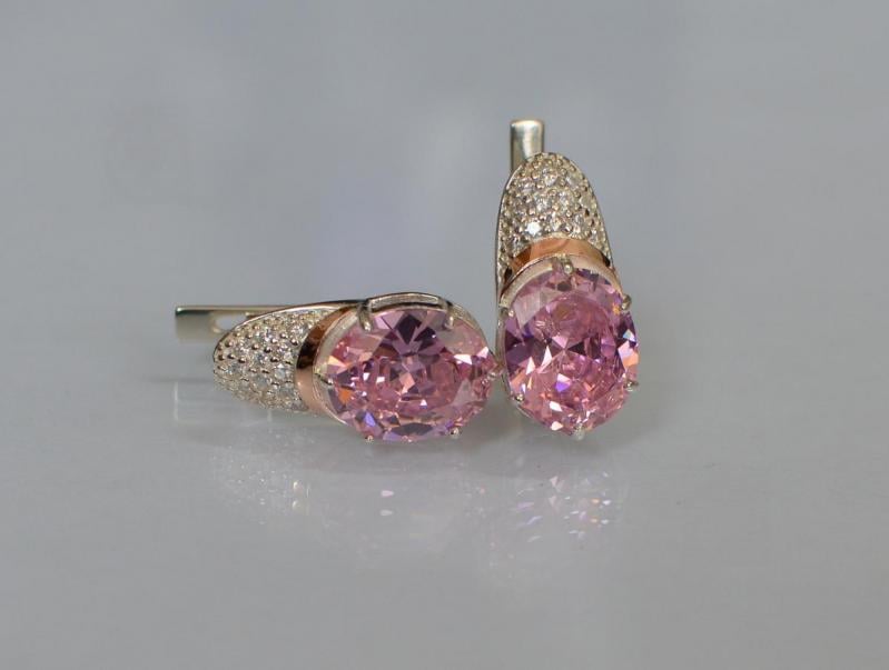 Срібні сережки Sil із золотими накладками 122s-8 Рожевий (Sil-754)