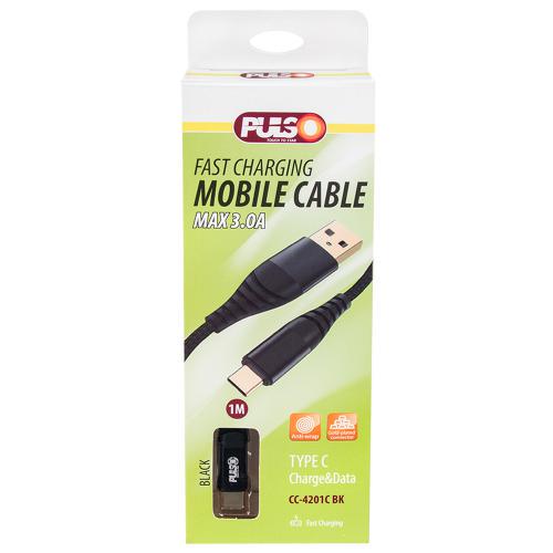Кабель PULSO USB-Type C 3 А 1 м быстрая зарядка и передача данных Black (CC-4201C BK)