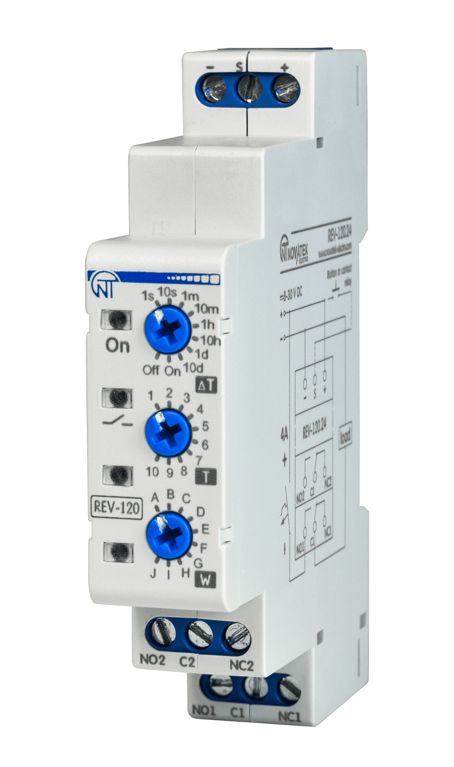 Реле времени Новатек Электро СЭВ-120 6A 24B 0.1с-10 дней задержка на выключение/включение (NTREV120D)