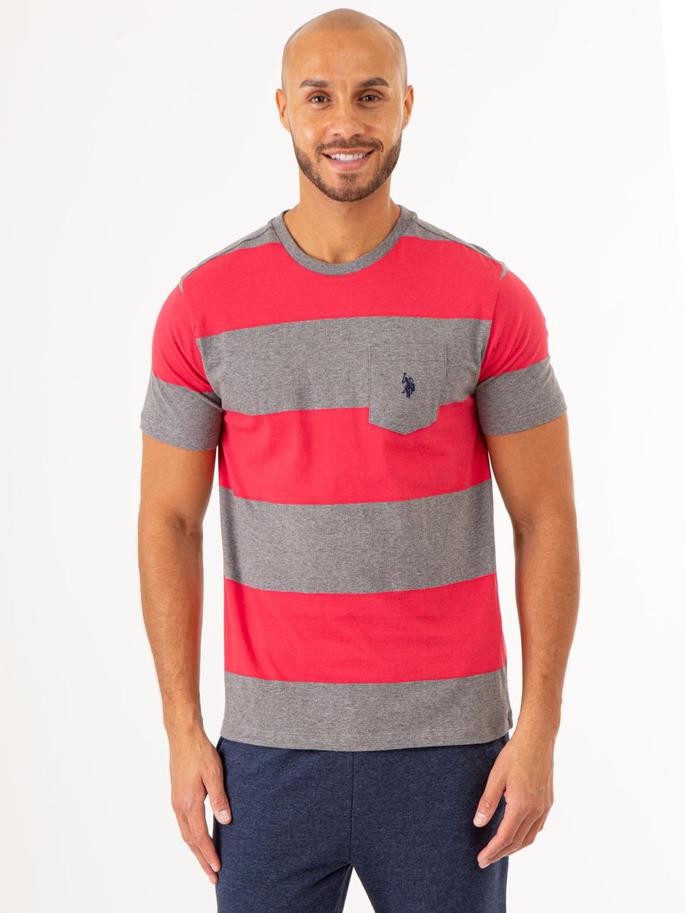 Мужская футболка U.S. Polo ASSN RUGBY STRIPE JERSEY S Сірий (2235375661)