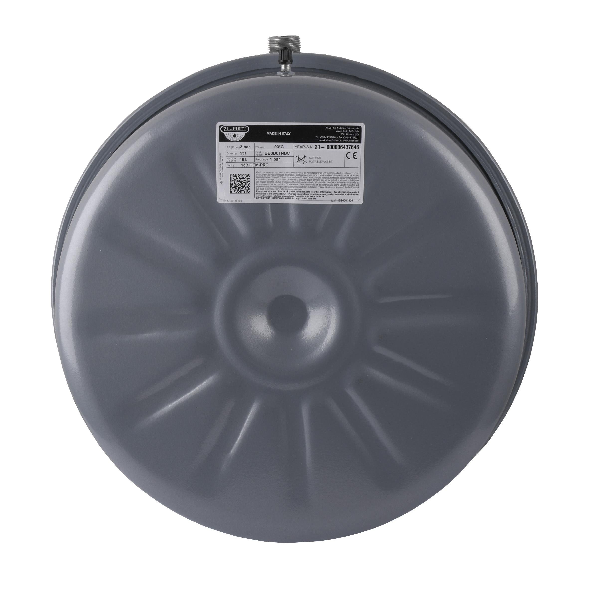 Бак для монтажа в котлы Zilmet oem-pro 531 плоский 18 л 3 бар рифленый (13B6001805)