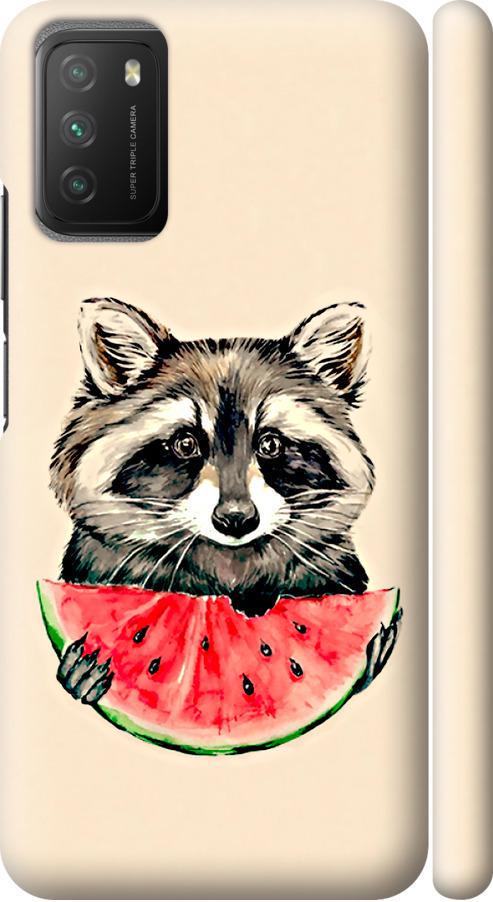 Чехол на Xiaomi Poco M3 Енотик с арбузом (4605m-2200-42517)