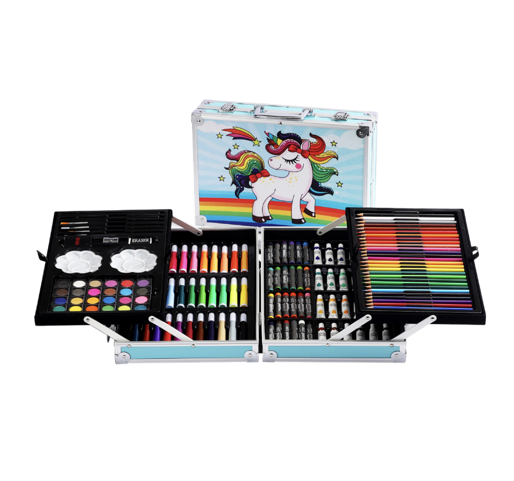 Детский набор для рисования Единорог 145 предметов в чемоданчике фломастеры карандаши краски мел Синий (Е500149) Детский набор для рисования Единорог 145 предметов в чемоданчике фломастеры карандаши краски мел Синий (Е500149)