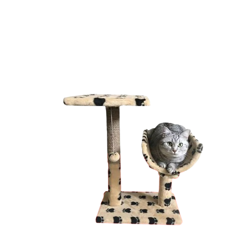 Когтеточка с кавычками Пушистик с полкой и полутоннелем 30х38х50 см Бежевый (1318002991)