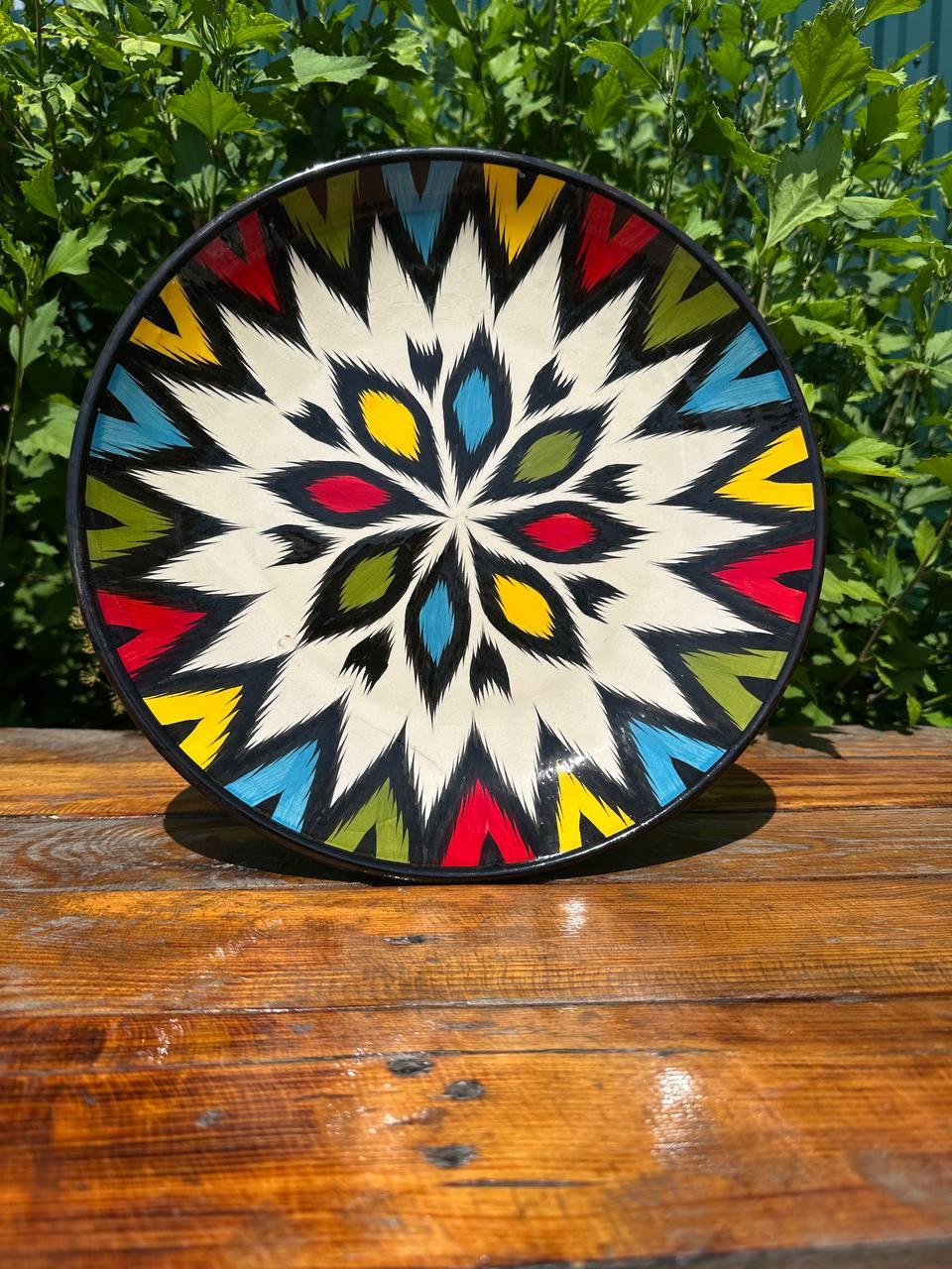 Ляган ольшая керамическая тарелка ручной работы Кора-калям диаметр 42 см