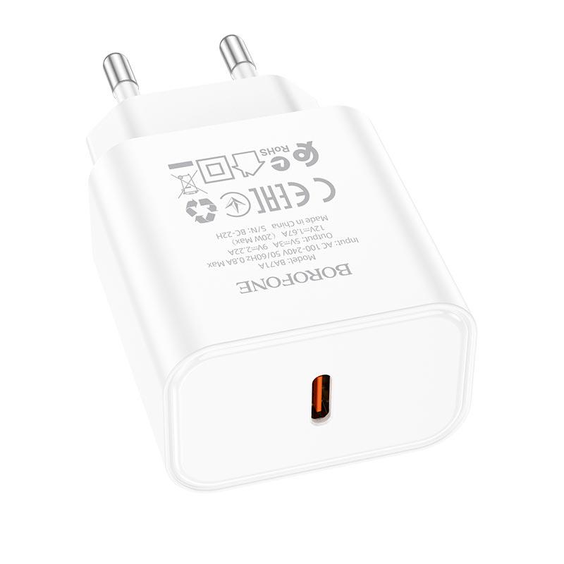 Зарядний пристрій BOROFONE Power single port charger BA71A 1Type-C 20W/3A PD/QC White (563521) Зарядний пристрій BOROFONE Power single port charger BA71A 1Type-C 20W/3A PD/QC White (563521)