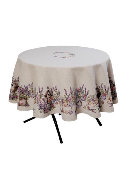 Скатерть гобеленовая Прованс Лавандовый садик d 136 см (44178)