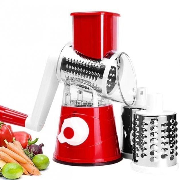 Овочерізка Tabletop Drum Grater Kitchen Master 3 насадки Red (tf5726) - фото 2 Овочерізка Tabletop Drum Grater Kitchen Master 3 насадки Red (tf5726) - фото 2