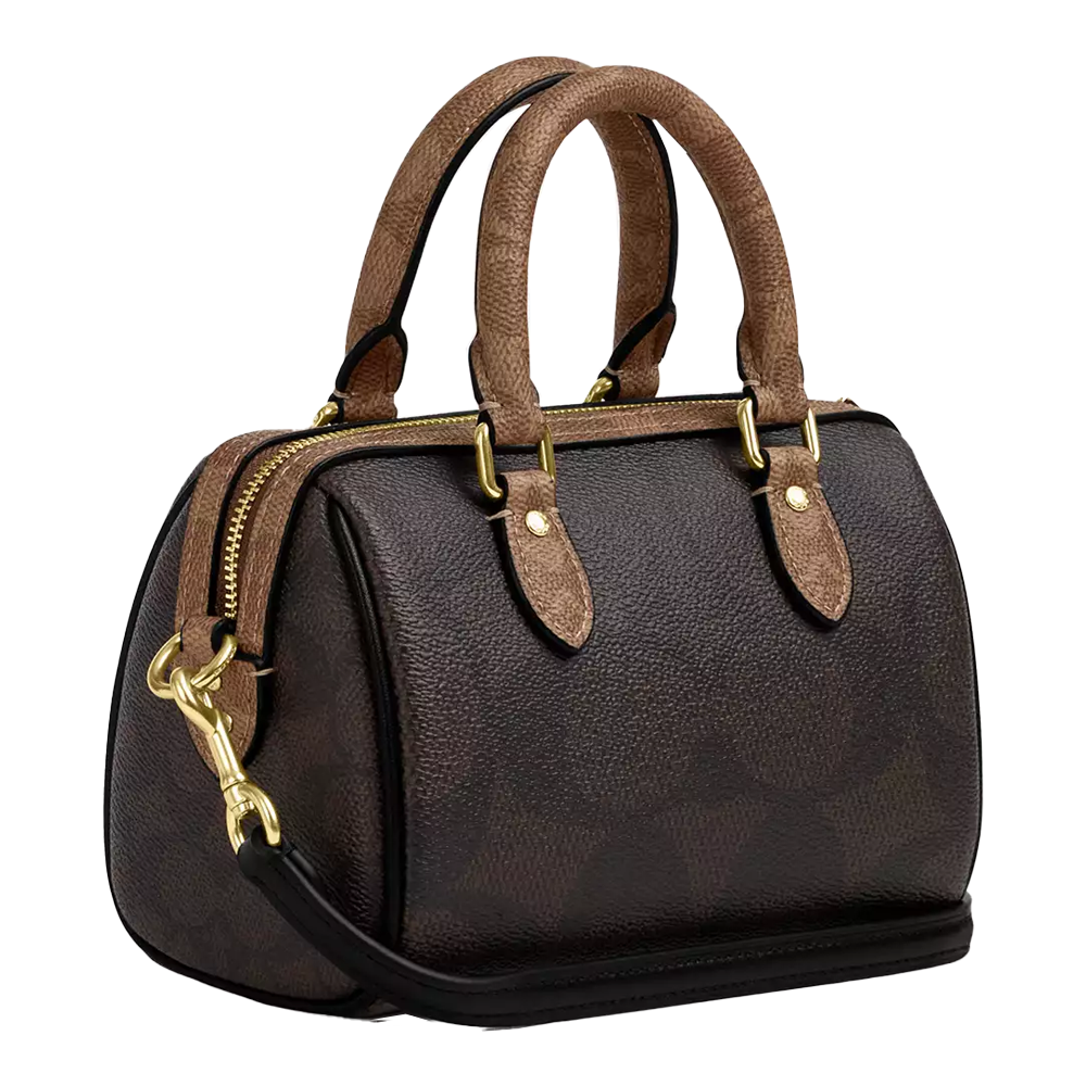 Сумка женская Coach Mini Rowan Crossbody Bag In Blocked Signature Canvas Im/Walnut/Tan (CH03)