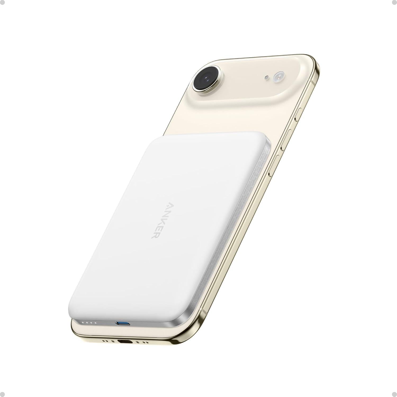 Повербанк магнитный Anker Nano Ultra-Slim 5000 mAh MagGo Qi2 15W Ultra-Fast MagSafe для iPhone Air/17/16/15 White (30241390)