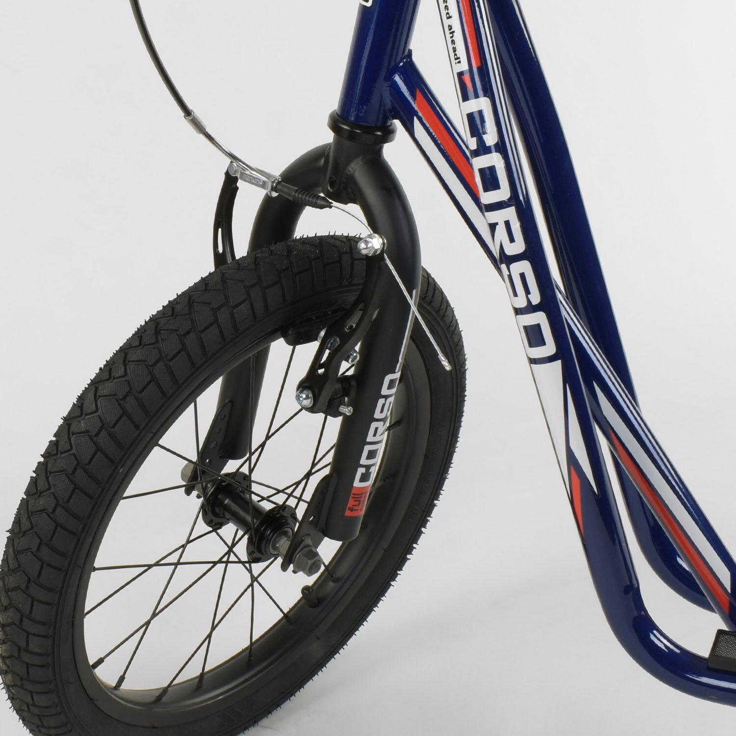 Самокат детский Corso надувные колеса переднее 16«/заднее 12» ручное переднее тормоз Dark Blue (86803) - фото 3