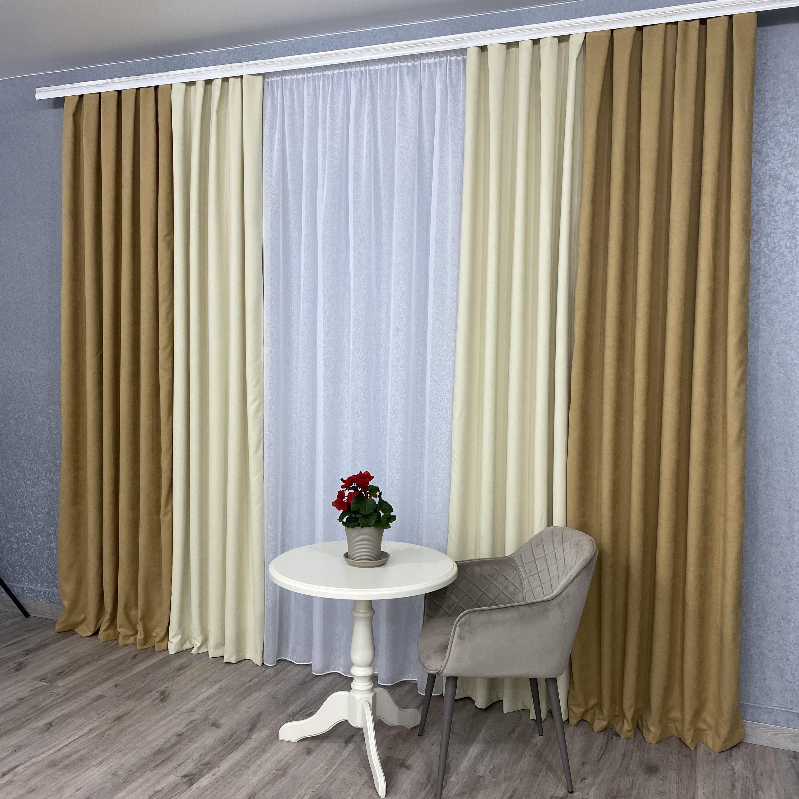 Штори мікровелюр TG Home Дует №450 1,50х2,70 м Золотий/Кремовий (450-199/250) - фото 8