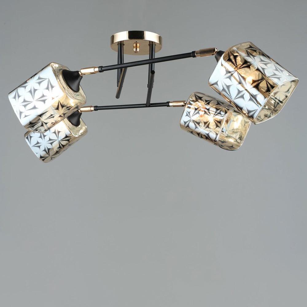 Люстра потолочная Lighthouse SRS-19593/4 BK/FGD с узором Черный/Золотой/Янтарный