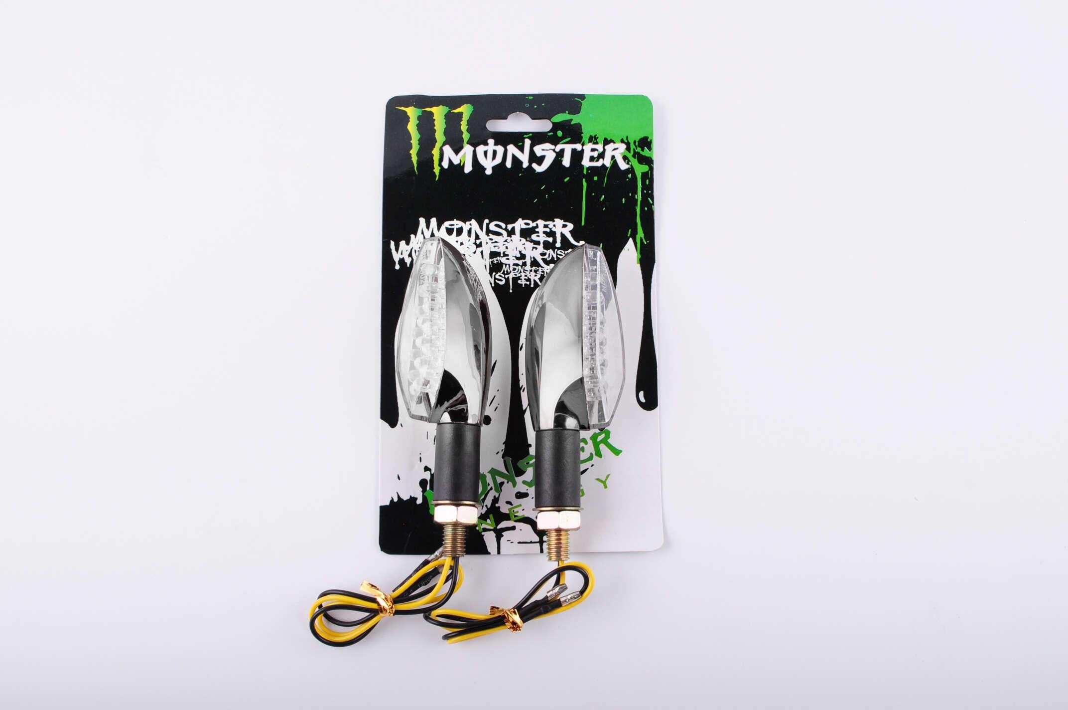 Повороты светодиодные пара стреловидные серебристые прозрачные 11 диодов MONSTER ENERGY (O-933)
