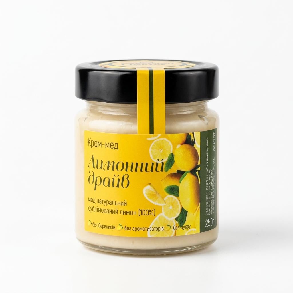 Крем-мед Золотой Нектар Лимонный драйв натуральный медовый десерт 250 г Крем-мед Золотой Нектар Лимонный драйв натуральный медовый десерт 250 г