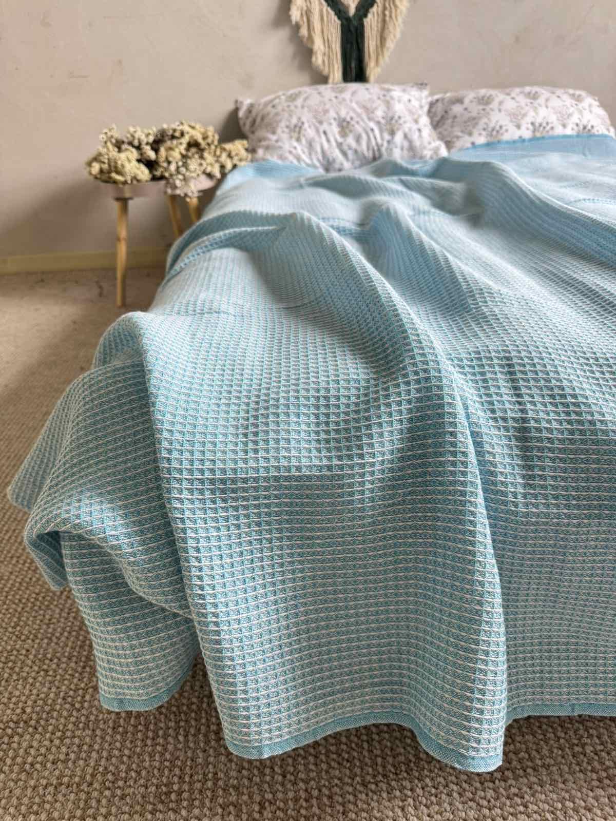 Простынь вафельная ZEINTEX хлопчатобумажная 200х220 см Голубой (26417920) - фото 6