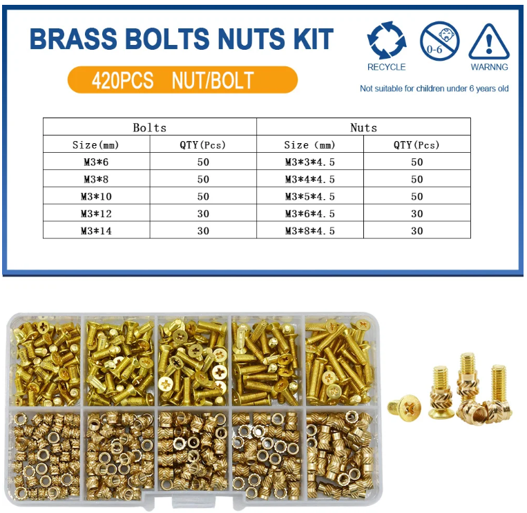 Набор термогайки и латунные винты для 3D печати и моделирования Spec М3 мм 420 шт. (SP-16734420) - фото 2 Набор термогайки и латунные винты для 3D печати и моделирования Spec М3 мм 420 шт. (SP-16734420) - фото 2