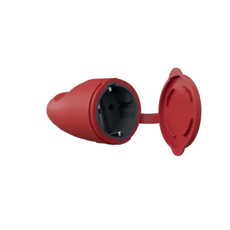 Розетка переносная Neomax с заземлением 16A 2P+E с крышкой каучук Красный (NX2204)