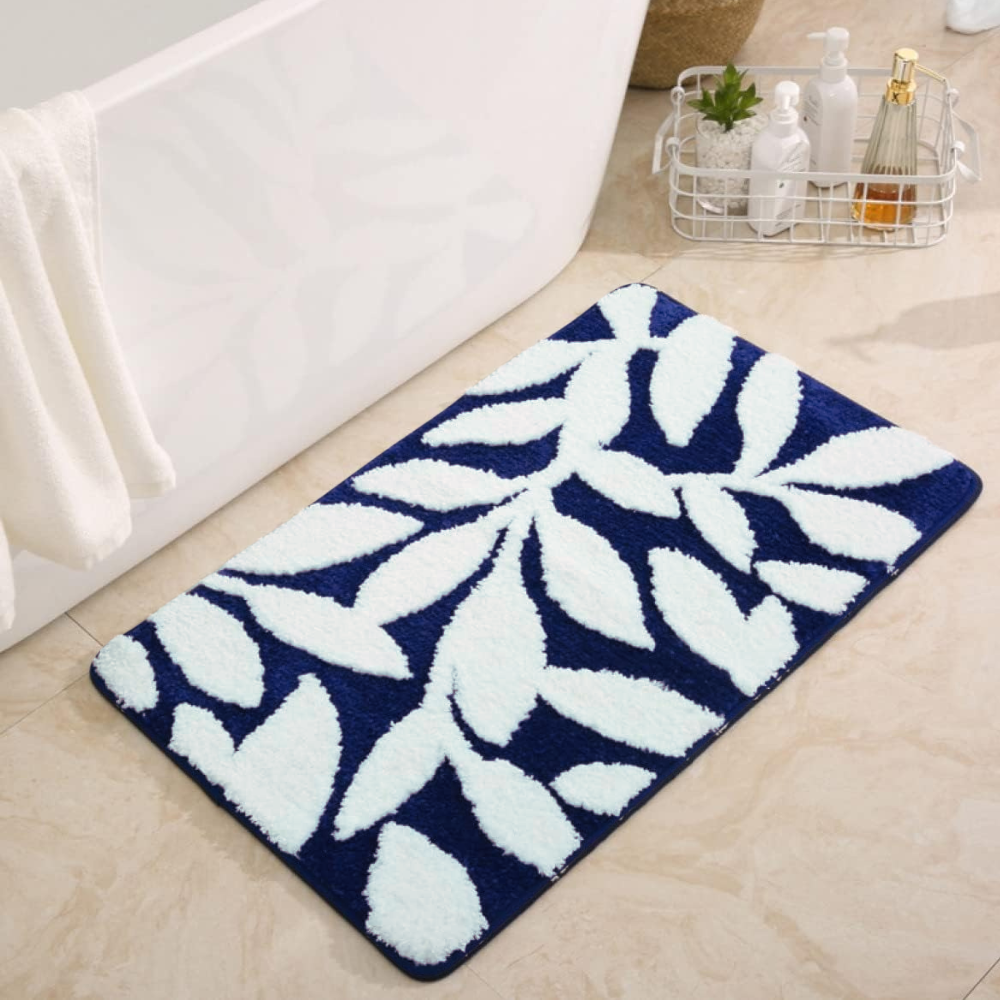 Коврик для ванной комнаты и душа коврик микрофибра антискользящий с листьями 40х60 см Темно-синий