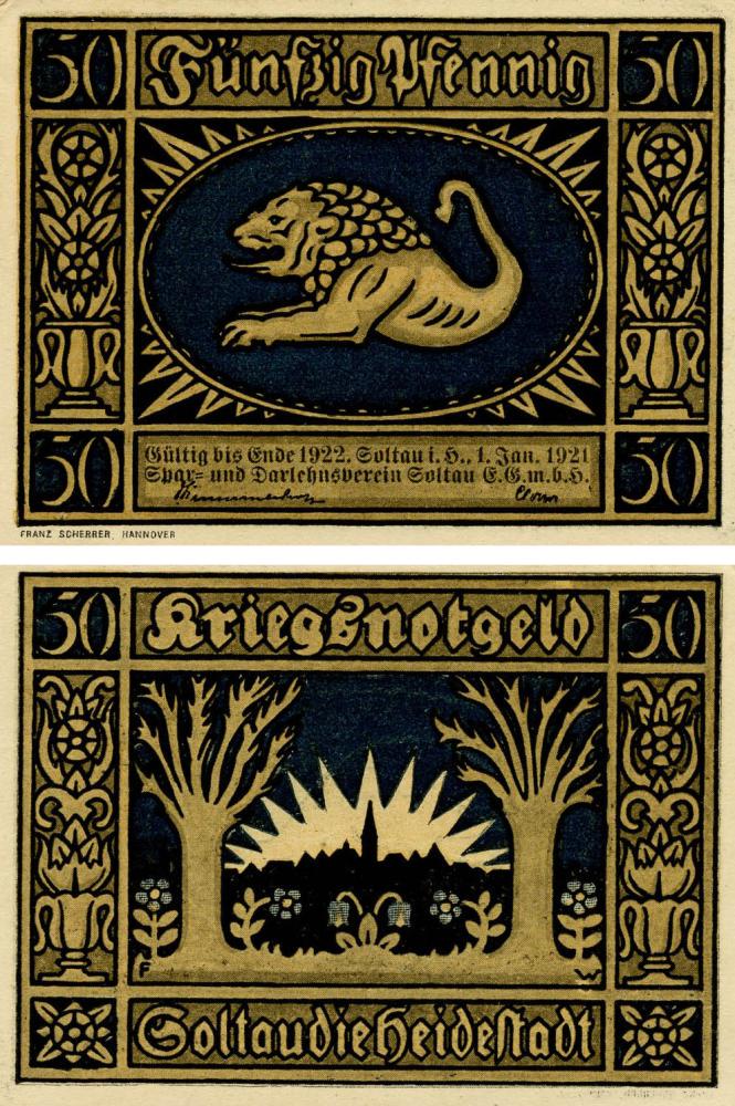 Коллекционная банкнота Германия Нотгельд 50 пфеннигов 1921 F-VF Ганновер Разновидность 1 (Б18822)