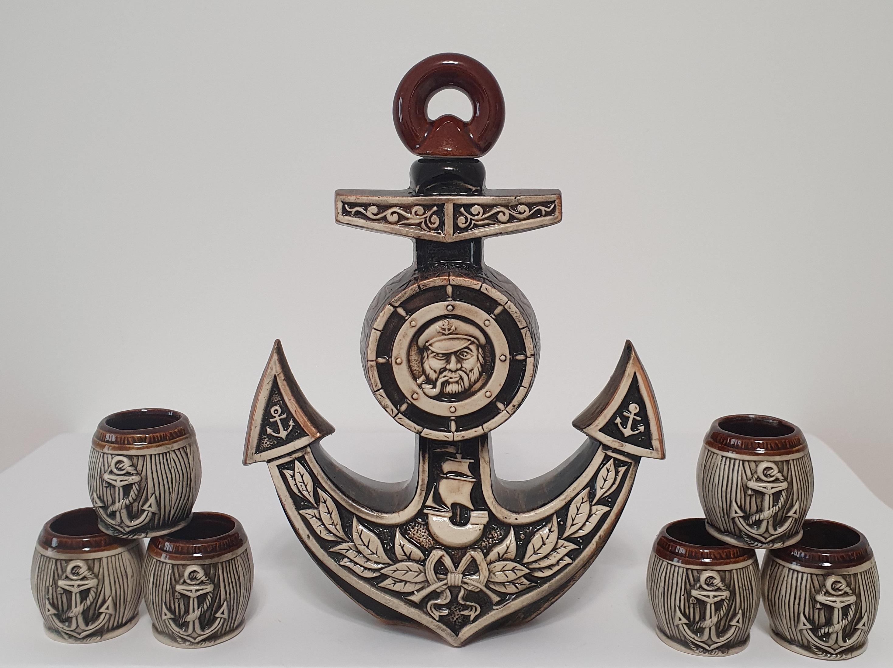 Подарочный набор для алкоголя штоф с рюмками Якорь керамика (3223)