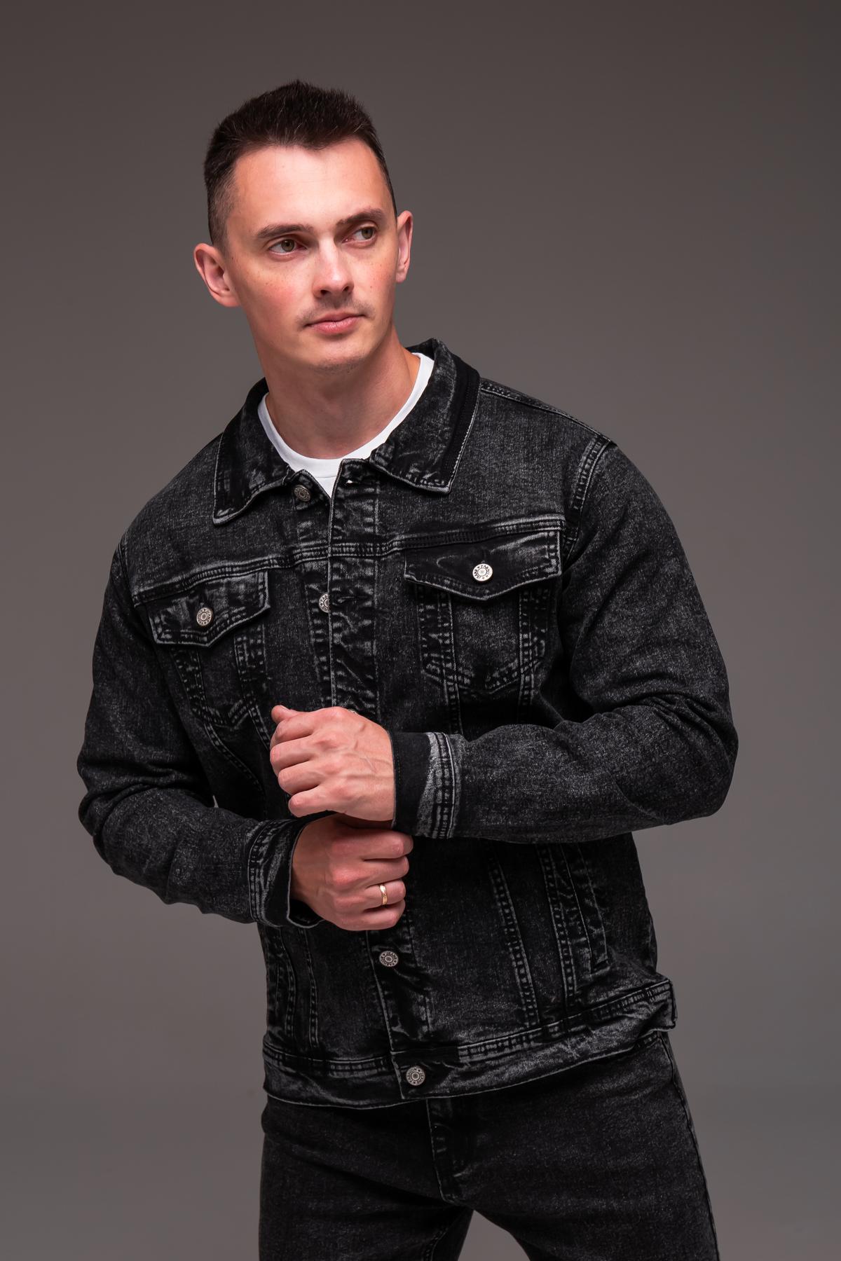 Куртка джинсовая мужская весенне-осенняя 5XL Темно-серый (2405/5) - фото 3