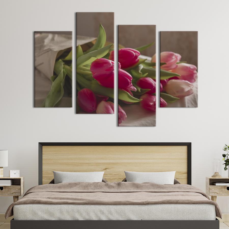 Картина на холсте Чарующий розовый букет тюльпанов 129x90 см (936-42)