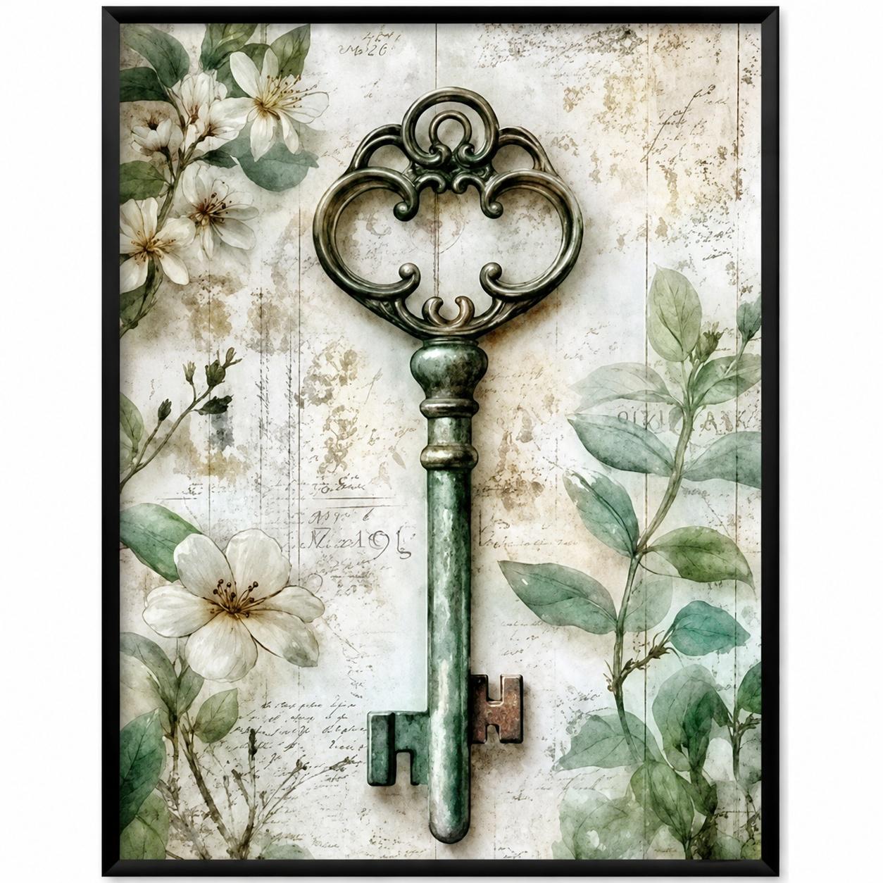 Постер Vintage Botanical Library Vintage ключ 30×40 см Зеленый (PT-VB-001102)